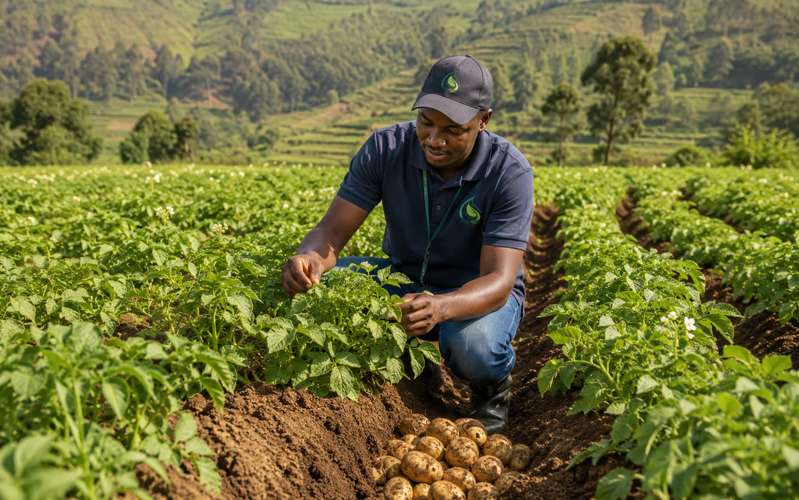 Ridged potato field context for Growmate Uganda crop guidance