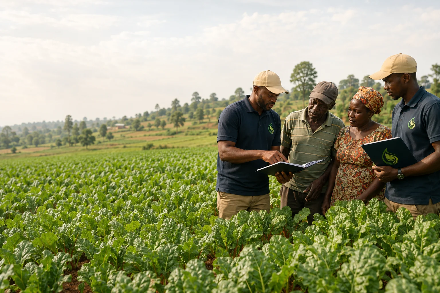 Growmate Uganda field support team working with farmers