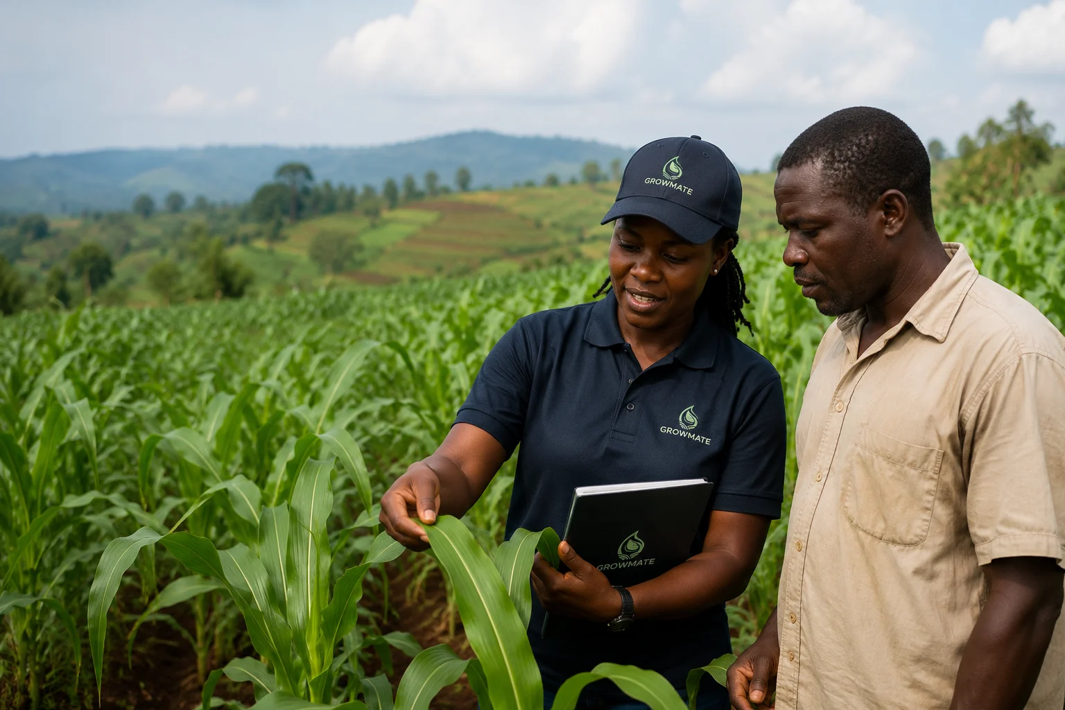 Agronomist advising farmers in a Growmate Uganda crop field